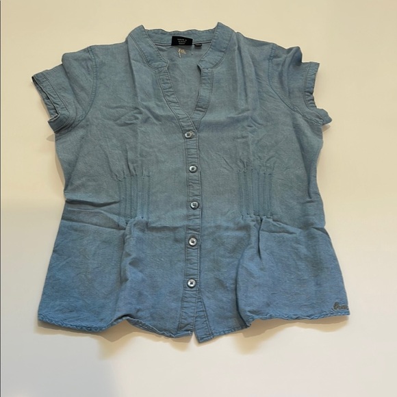 Kavu Button Down Fitted Top with Mandarin Collar - Picture 1 of 6